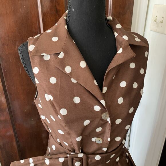 90s Jessica Howard Pretty Woman Brown Polka Dot Shirt Dress SZ 10 - Picture 2 of 15
